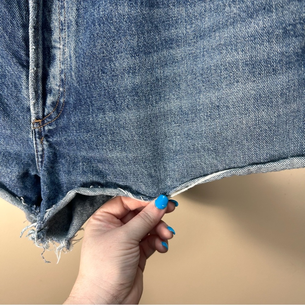 Agolde Blue Distressed Denim Jean Shorts - Picture 6 of 13